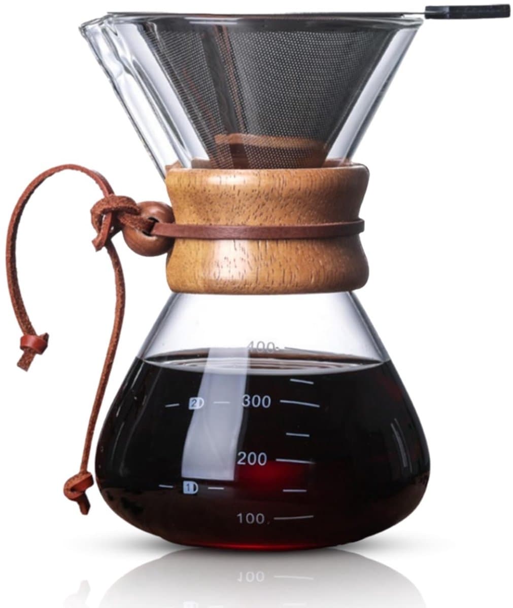 Dailygoods- Koffiezetapparaat 800 ml - Dubbel Filter - Glazen Koffie Karaf - V-vormige Tuit - Hittebestendige Houten Hoes - Nauwkeurige Schaalverdeling - Koffiekan — afbeelding 1