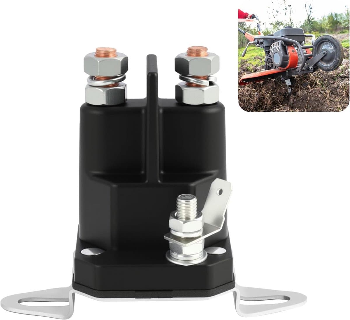 Startrelais Magneetschakelaar - Schakelrelais Grasmaaier - Motor Starten - Robuuste Metalen Constructie - 12 Volt - Zilverkleurig — afbeelding 1