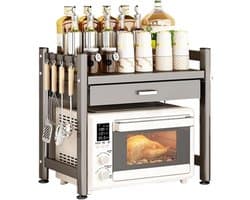 2-Tier Magnetron Plank Stand voor Aanrecht Ruimtebesparende Keuken met 4 Opbergdozen Metalen Constructie Ideaal voor Thuis & Kantoor Gebruik