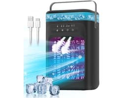 Ulisem - Draagbare airconditioner - Verdampingskoeler - 3 snelheden en 2 miststanden - 120° oscillerend - 7-kleuren nachtlampje - 2/4 uur timer - 1L tank - Type-C - Stil (35dB) - Zwart