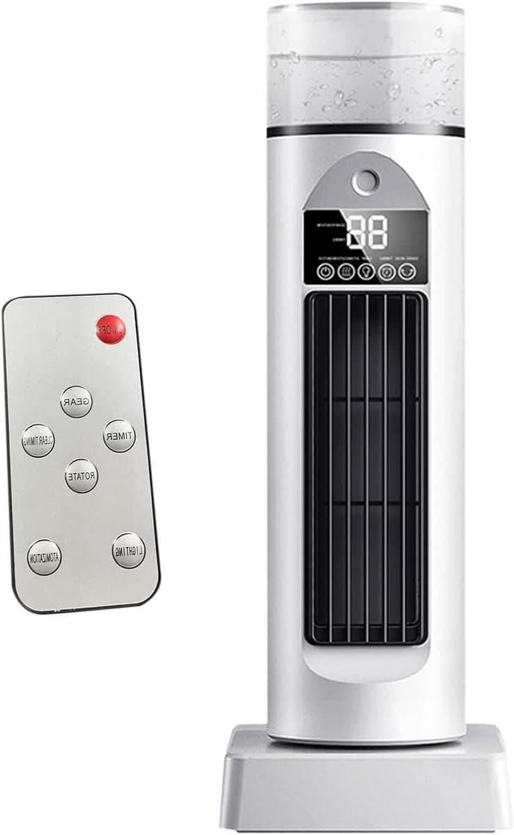 AC koelventilator - POrtable oscillerende bladloze ventilator met afstandsbediening | Staande ventilatoren voor thuis | 14,57 x 5,12 x 5,12 inch | LED-display, 12H timer, krachtige koelvloer, staande — afbeelding 1
