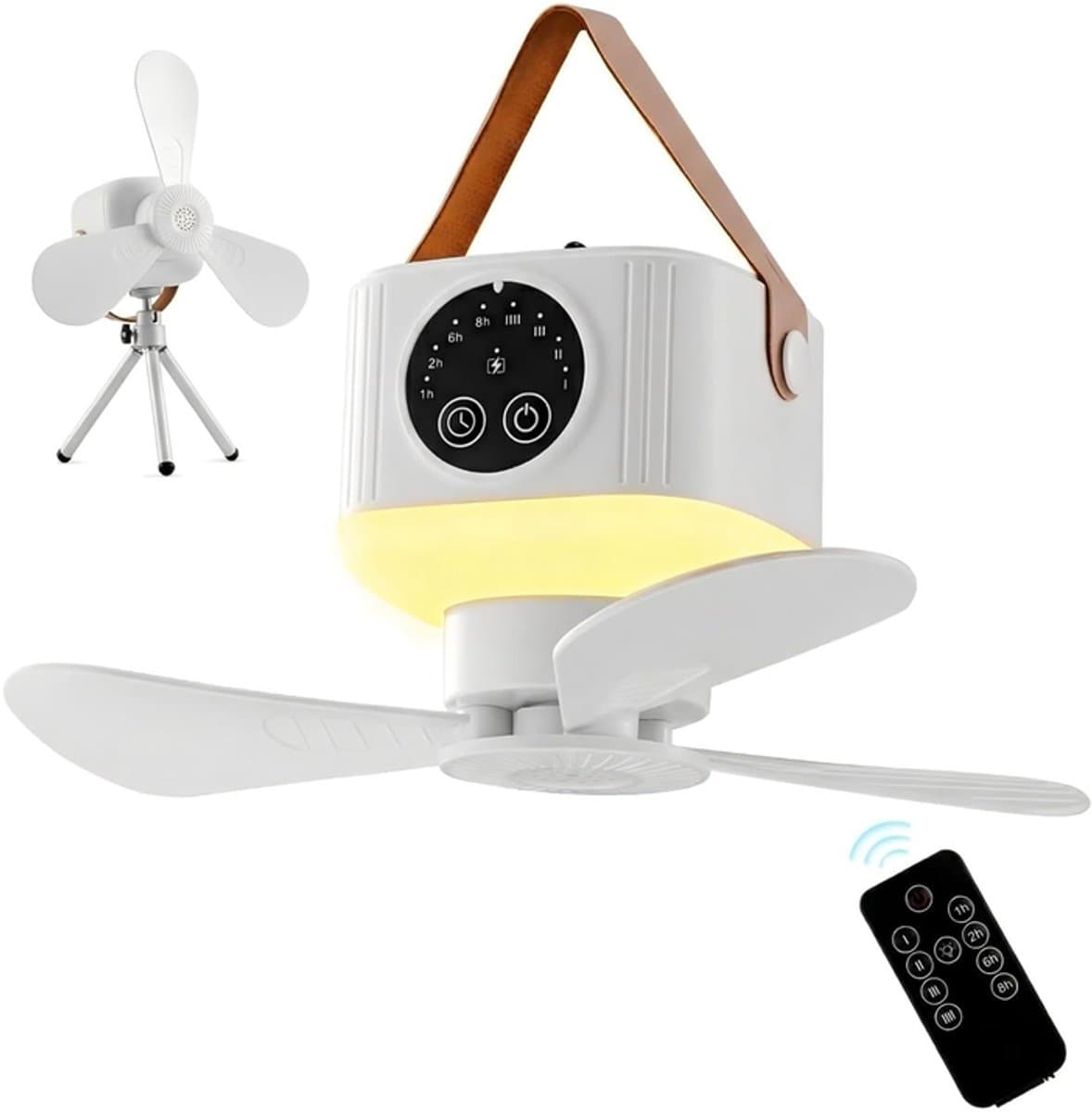 KZQ Draagbare tentventilator plafondventilator 4 snelheden stil dimbaar LED licht afstandsbediening met timer voor camping tent RV — afbeelding 1
