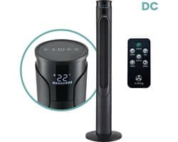 AirKing Torenventilator 117cm extra stille DC motor 12 standen met afstandsbediening - Ventilator staand met Dimbaar LED scherm Zwart AKTN117BK-DC