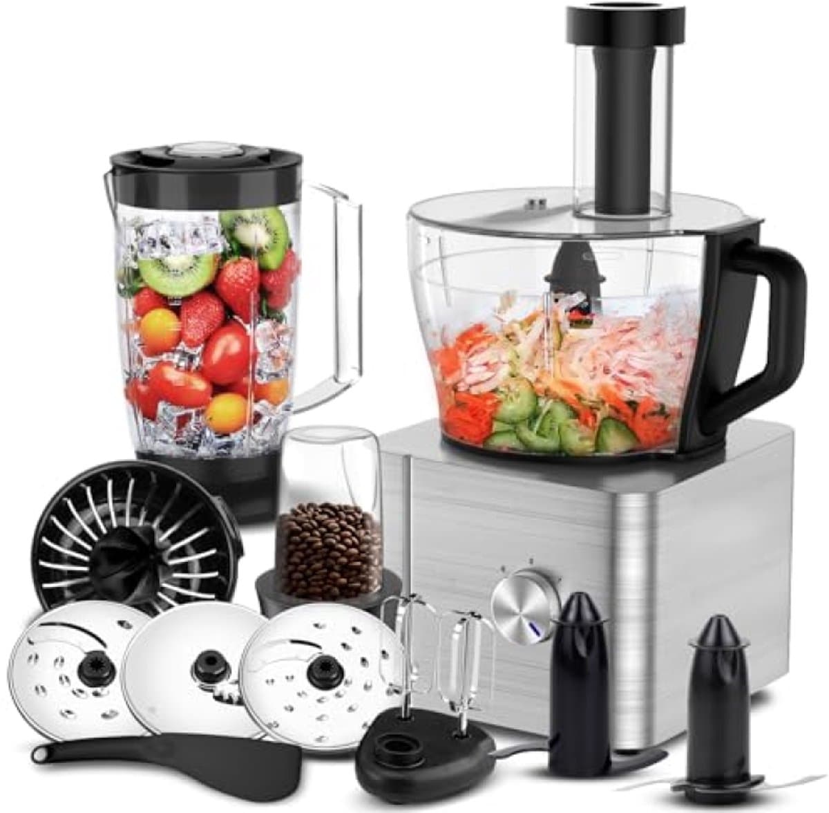 Keukenmachine 1100 W Foodprocessor 3,2 liter mengkom - Deegkneder, blender, hakmolen, molen, citruspers - Zilver — afbeelding 1