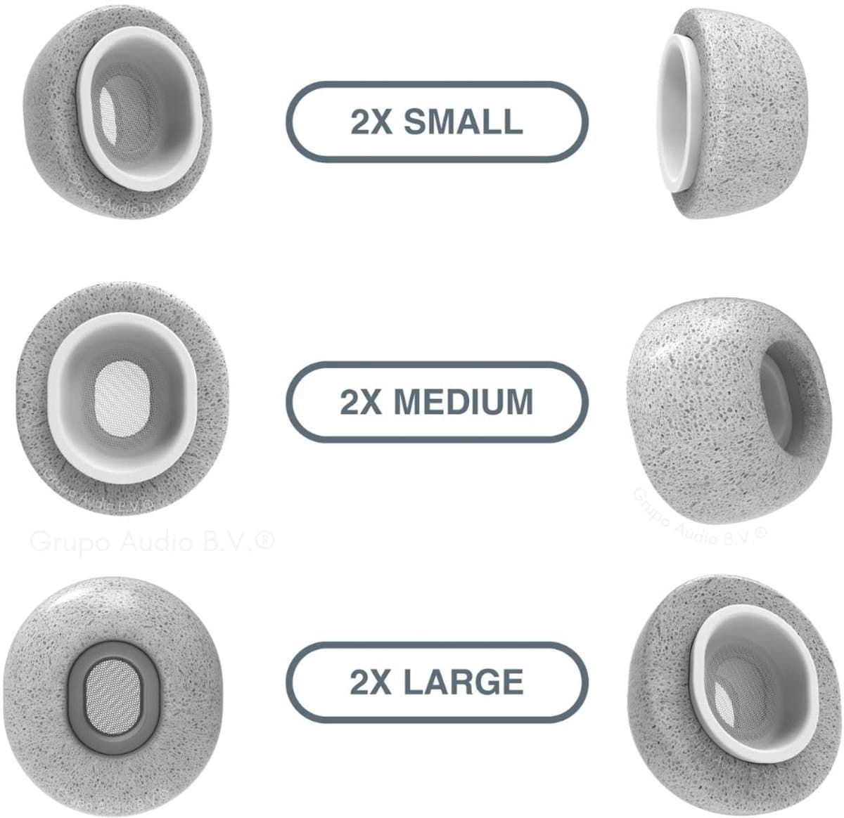 Foam eartips geschikt voor Airpods Pro (2) - licht grijs - 6× Mix (2×S + 2×M + 2×L) - zachte memory foam opzet oortjes - foamigo® — afbeelding 1