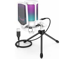 FIFINE - A6V - Wit - USB RGB Streaming Microfoon met Standaard - Gaming - Podcast - Geschikt voor - PS5 / PS4 / PC / Windows - Touch Mute Knop - Filter