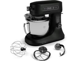 Klarstein Chiara 1600W Keukenmachine – 5L roestvrijstalen kom, 12 snelheden, LCD-touchdisplay, Stil ≤72 dB, Vaatwasserbestendige patisserieset, Aluminium spuitgietbehuizing, Zwart