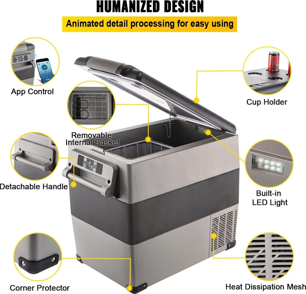 Auto Koelkast Compressor - 45L - Auto Mini Koelkast - Mini Koelkast - Koelkast Tafelmodel Met Vriesvak - Met Batterij Beschermingssysteem - Voor Zowel Binnen Als Buiten Gelegenheden - Boot, Vrachtwagen, Auto — afbeelding 1