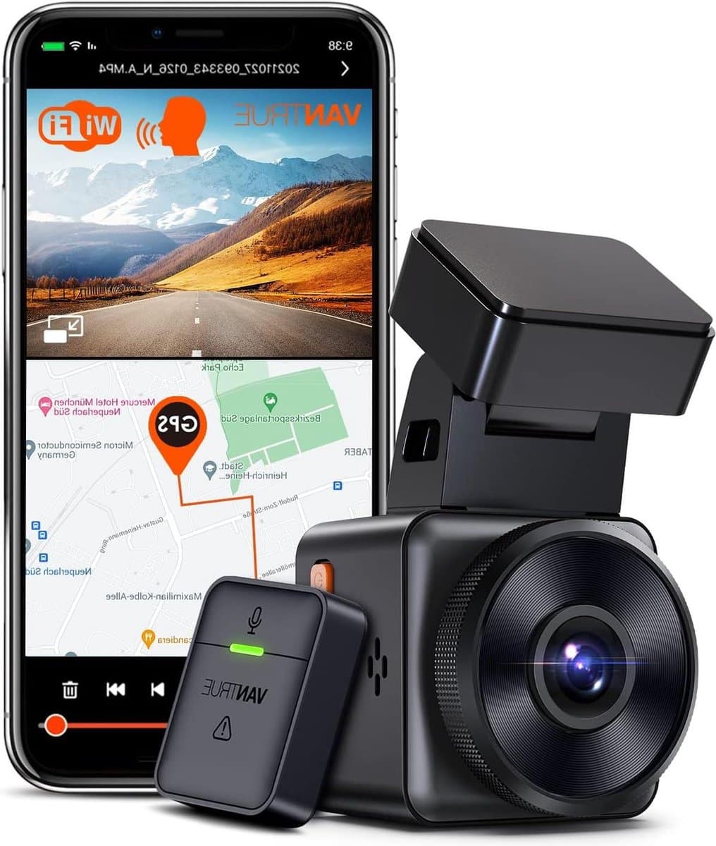 Mini Dashcam WiFi-dashcam draadloze en spraakgestuurde autocamera met HDR-nachtzicht GPS 24-uurs bufferparkeerbewaking 154 inch G-sensor met 160° lusopname max. 512 GB - E1 1944P - beste kwaliteit dashcam — afbeelding 1