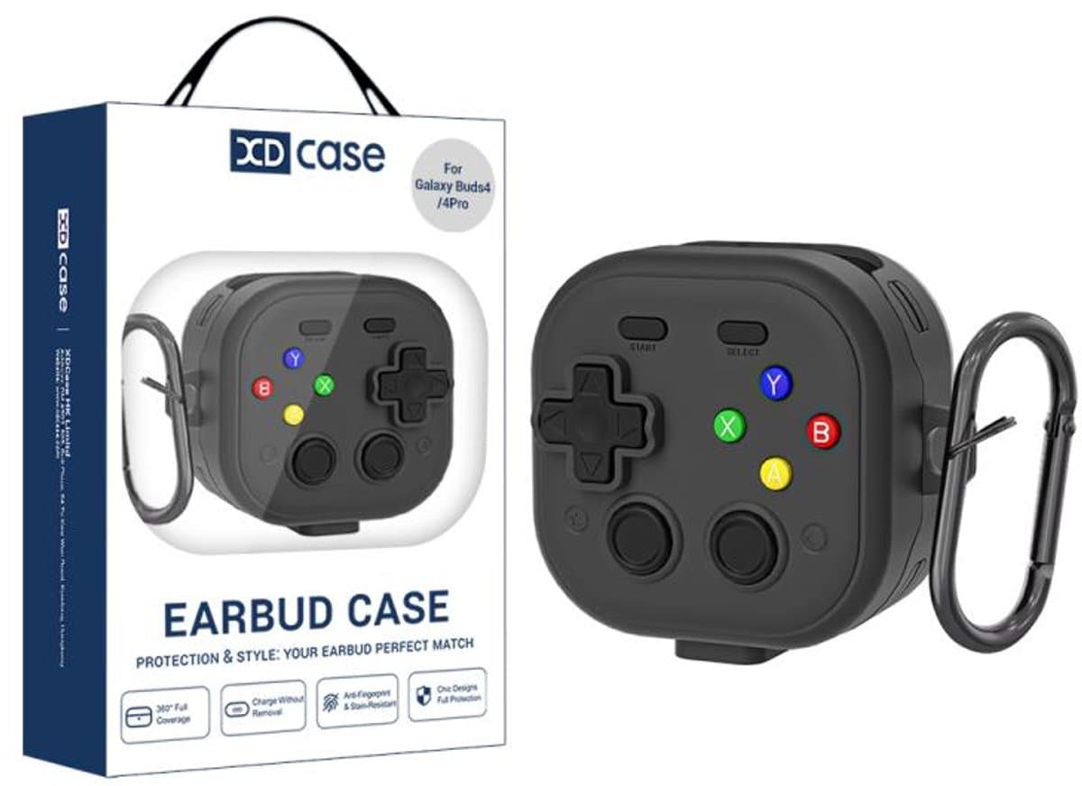 XDcase - hoesje geschikt voor Samsung Galaxy Buds4 / 4 pro soft case cover - zwart - TPU hoesje Beschermhoes - Samsung Galaxy Buds 4 / 4 Pro Cover - Buds4 hoesje - Retro Game Console Design — afbeelding 1