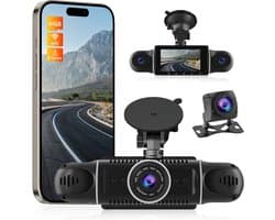 Dashcam – Auto Camera – Rijcamera – Bewakingscamera – 360° Dashcam – 4 Camera’s Met Wifi – 64GB Geheugenkaart & G-Sensor Met Parkeermodus