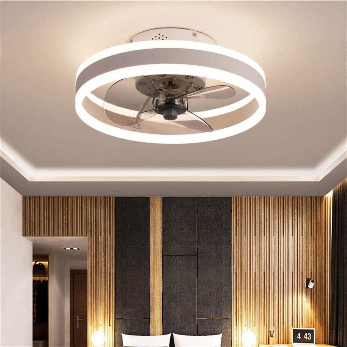 Stil Zwart/Wit Plafondventilator met Dimbare LED Verlichting en Afstandsbediening — afbeelding 1