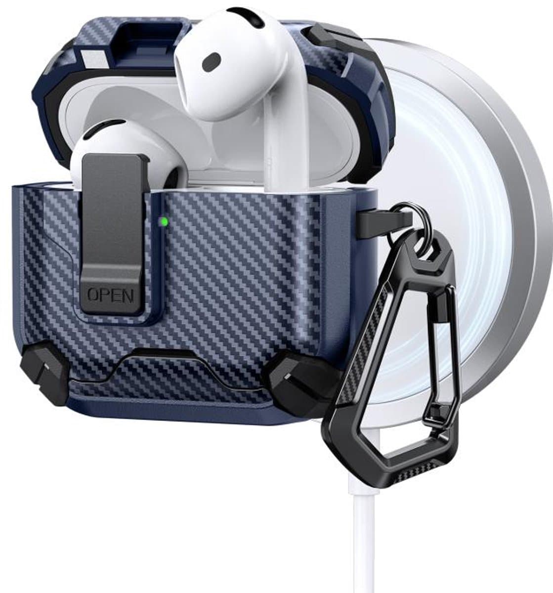 Telestore - AirPods 4 Carbon hard case cover - Carbon hybride donker blauw hoesje Beschermhoes - AirPods 4 Cover - hoesje geschikt voor Apple Airpods 4 - donker blauw - Carbon hard cover - met MagSafe functie — afbeelding 1
