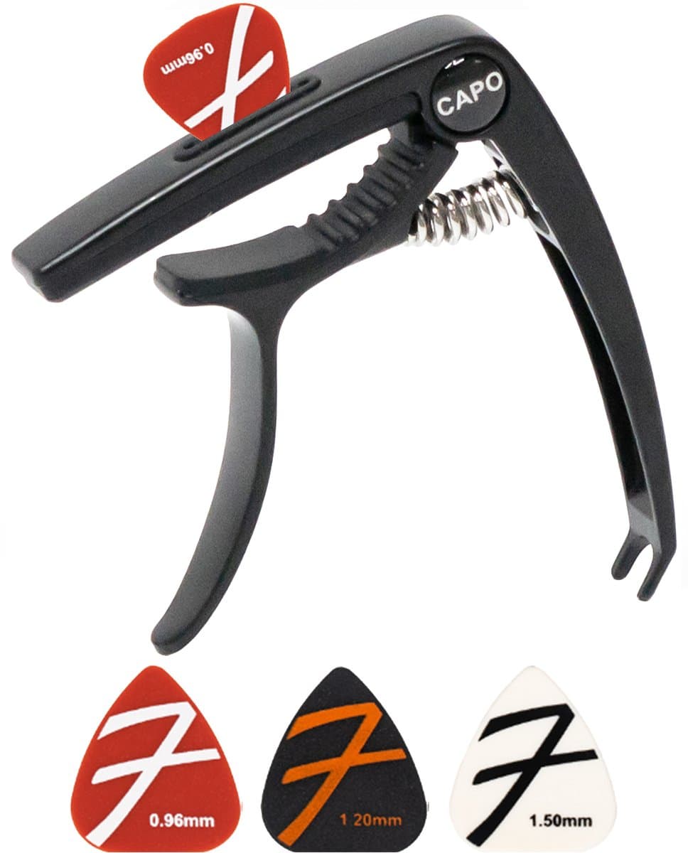 Finesse Universele Capo met Plectrums - Plectrumhouder - Gitaar - Akoestisch - Elektrische - Ukelele - Zwart — afbeelding 1