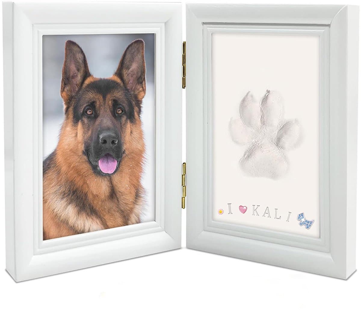 Grote Pootafdruk Frame voor Hond of Kat - Zachte Klei Kit en Houten Wit Foto Frame — afbeelding 1