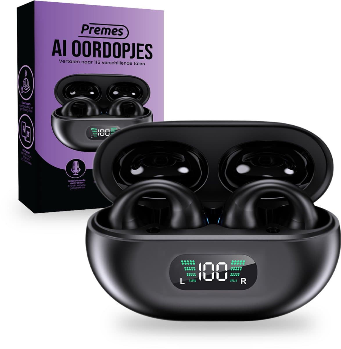 Premes - Vertaal Oordopjes - 115 Talen - Vertaalcomputer - Oordoppen - Alle talen - Vertaler Spraak Apparaat Alle Talen - Met Ai - Vertaler - Vertaal Apparaat - Met Spraak - Translator Earbuds - Vertalings Oordopjes — afbeelding 1