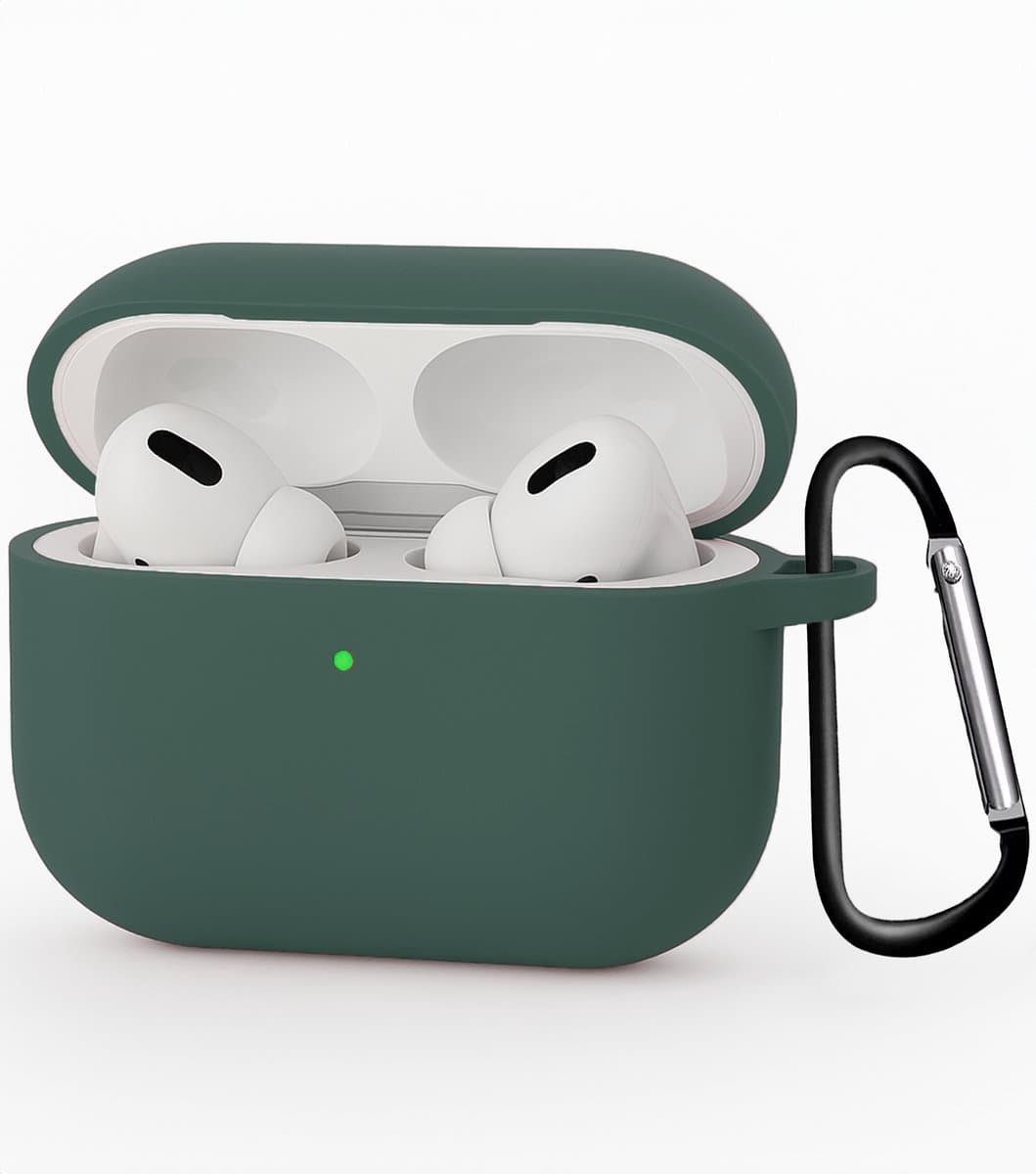 Hoesje - Geschikt voor Apple Airpods Pro 3 - met Clip - Siliconen Hoes - Silicone Case Cover - Donkergroen — afbeelding 1
