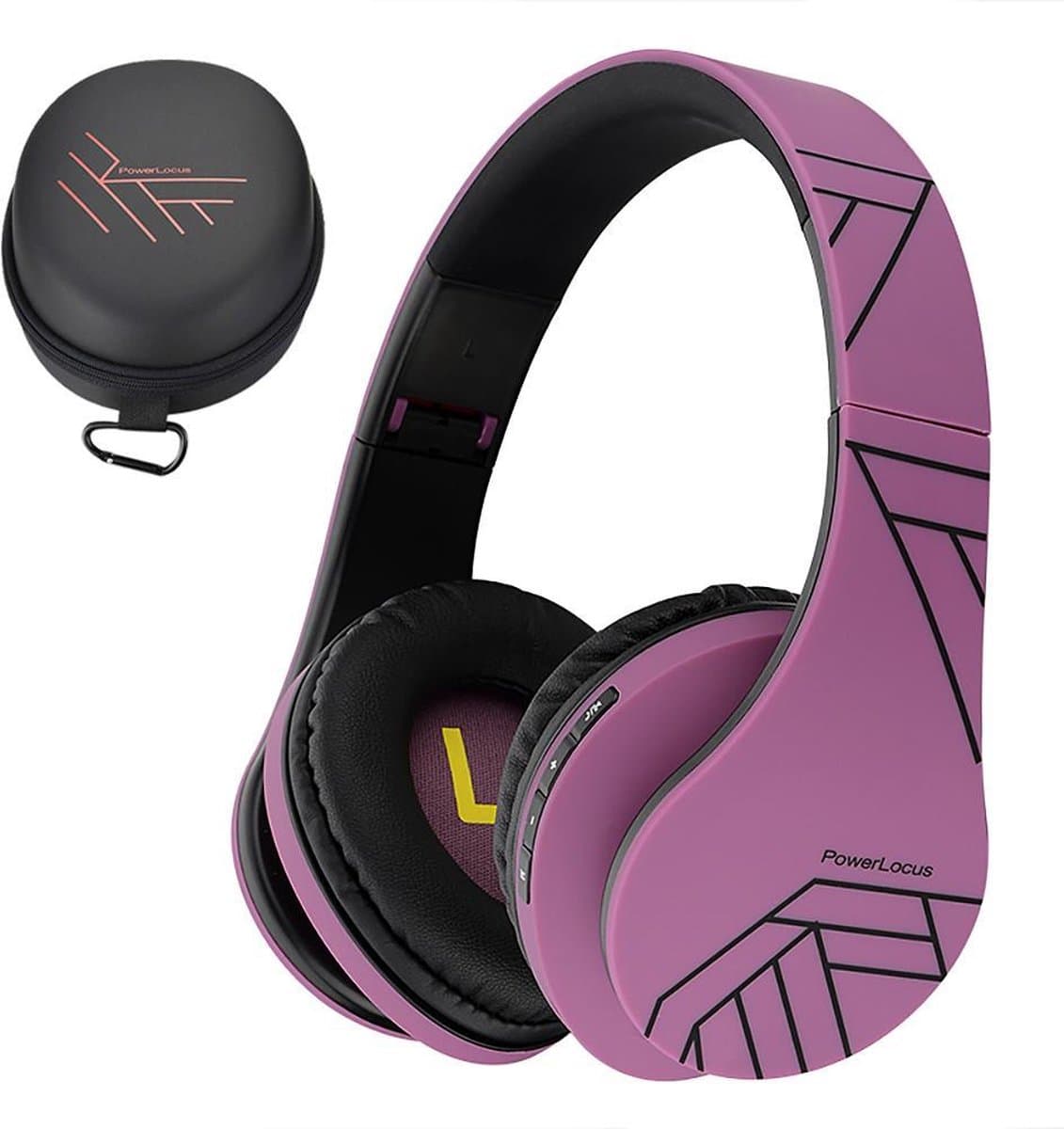 PowerLocus P2 - Draadloze Over-Ear Koptelefoon Inklapbaar - Bluetooth Hoofdtelefoon - Met microfoon – Headphone - Micro SD mode – Incl. Carry Case - Zwart/Purper — afbeelding 1