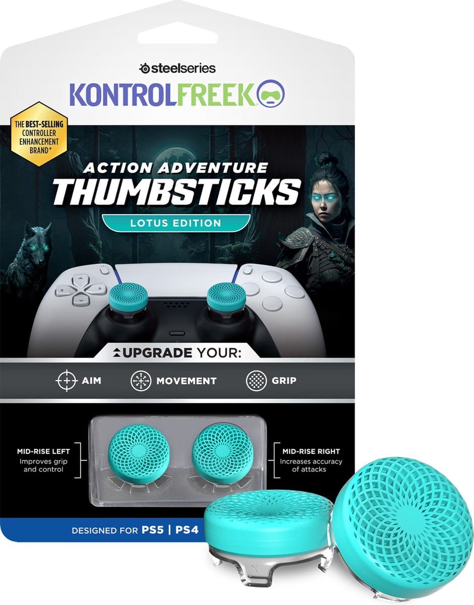 KontrolFreek Action Lotus Thumbsticks - Teal Clear - PS5/PS4 — afbeelding 1