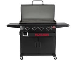 Char-Griller Flat Iron Gas Plancha met 4 Branders en Deksel – Gas Bakplaat met Kast – Grote Stalen Bakplaat met Porselein Coating – voor 6-8 Personen