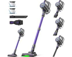 NETTLIFE Steelstofzuiger - Akku - 40 min looptijd - 500 W - 2 in 1 vloerwisser - Draadloze Accustofzuiger - 40KPa - Paars - 4 Zuigniveaus Vacuum Cleaner - met zelfstaande functie - met groen Licht - ideaal voor harde vloeren | tapijten | dierenharen