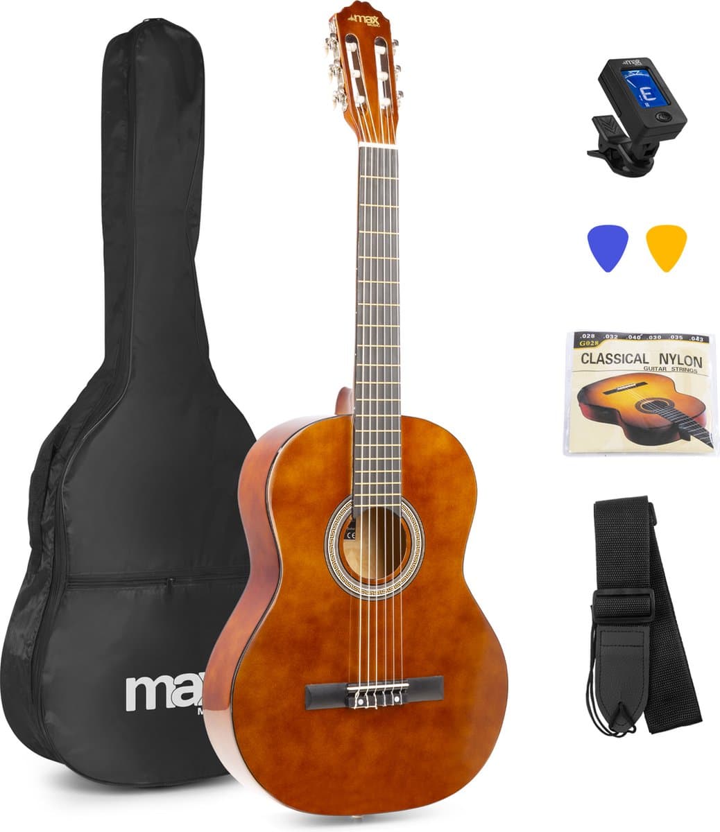 Klassieke Akoestische Gitaar 4/4 - Met Nylon Snaren - MAX SoloArt - Beginnersset met Accessoires - Bruin — afbeelding 1