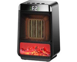 Draagbare binnenverwarmer - Kleine elektrische vlamverwarmer met thermostaat - PTC snelverwarmende keramische kamerverwarmer met dynamische sfeerverlichting voor slaapkamer, kantoor en camping
