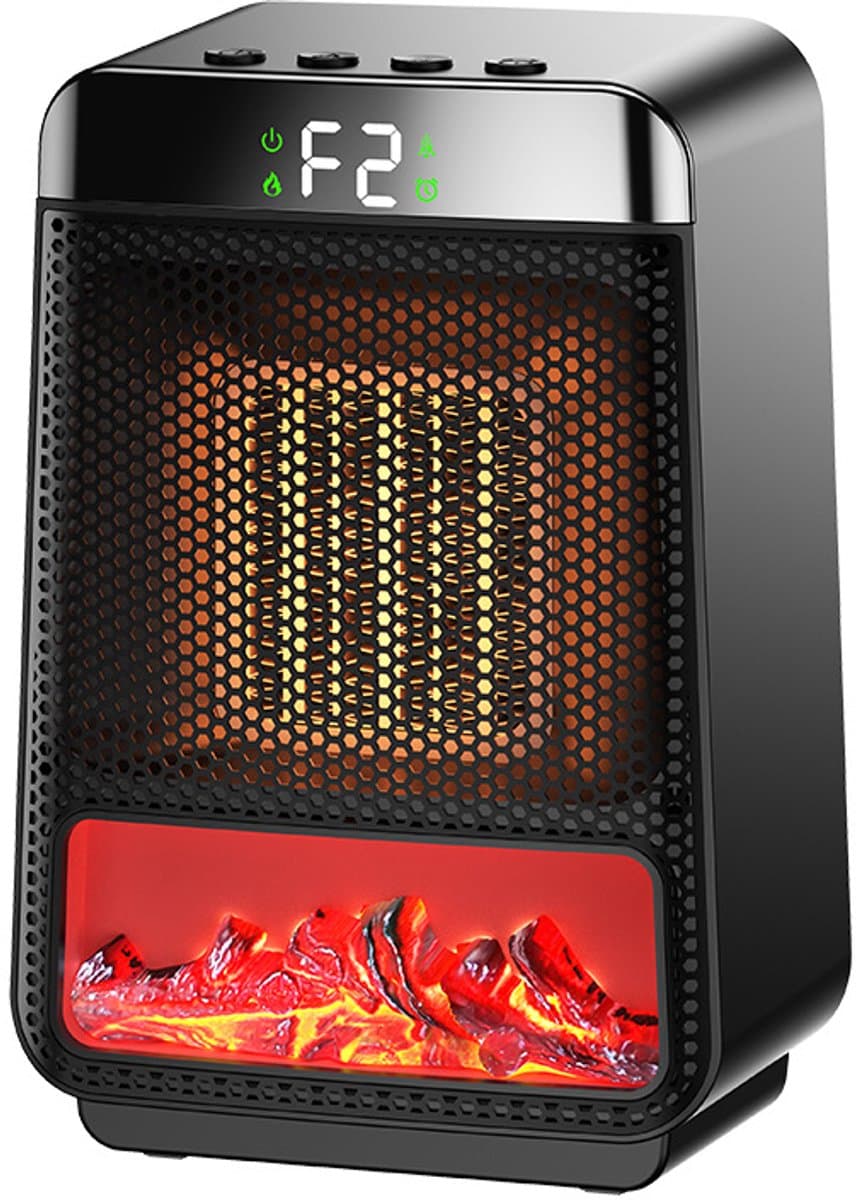 Draagbare binnenverwarmer - Kleine elektrische vlamverwarmer met thermostaat - PTC snelverwarmende keramische kamerverwarmer met dynamische sfeerverlichting voor slaapkamer, kantoor en camping — afbeelding 1