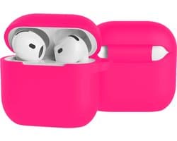 Case - Geschikt voor Apple AirPods 5 - Siliconen Hoes met Clip - Silicone Hoesje Cover - Roze