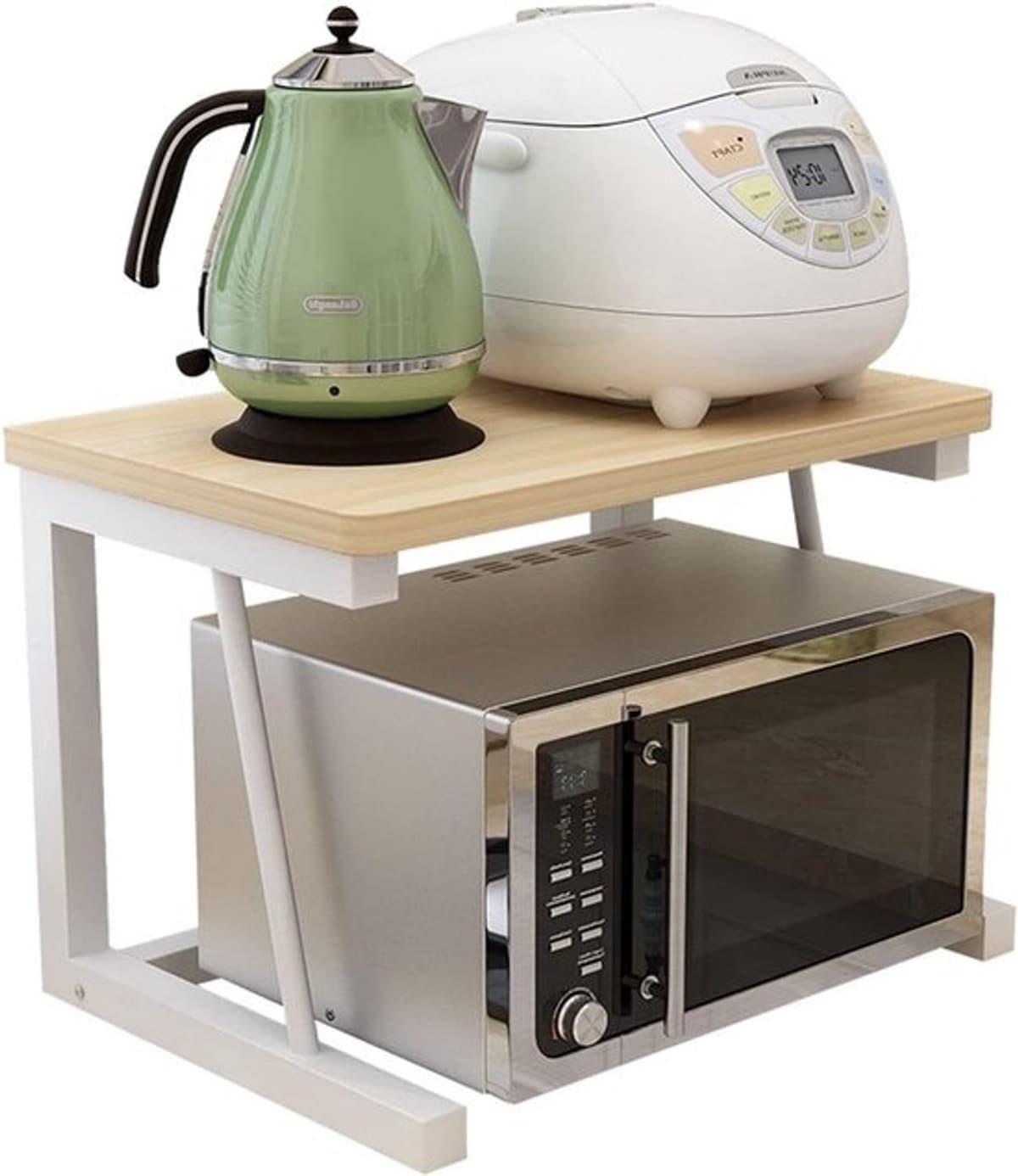 Magnetron Opbergrek Magnetron Houten Plank Stand Metalen Magnetron Rek Enkellaags Keuken Organizer Aanrecht Ruimtebesparende Stand/Houtkleur — afbeelding 1