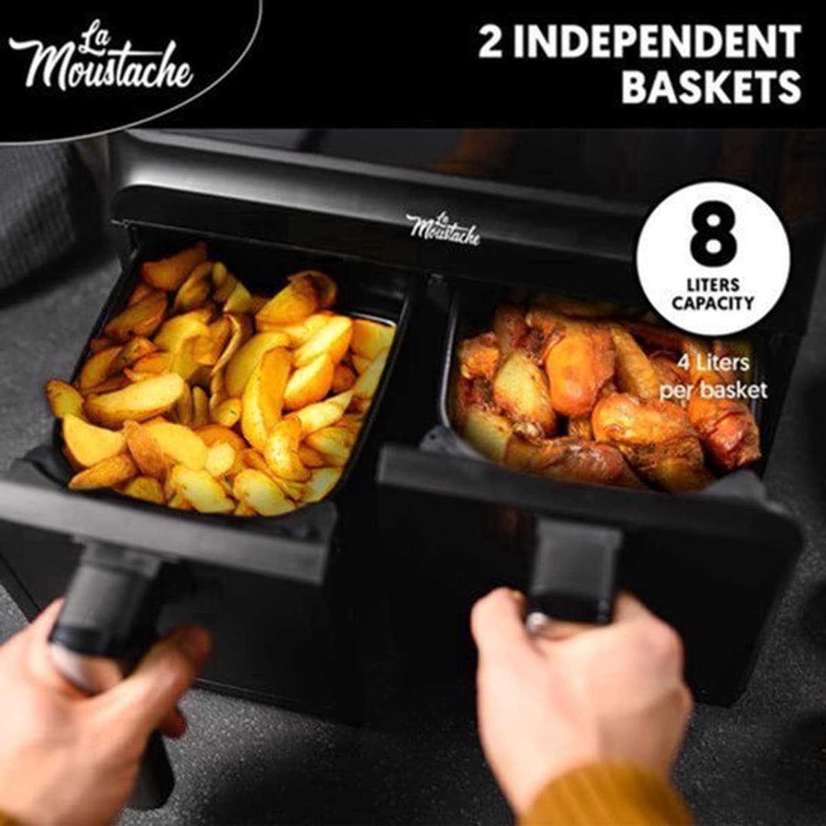 Heteluchtfriteuse 8L 2 Onafhankelijke Manden - 1700 W Vermogen - Roestvrij Staal - Zwart - Digitale Timer - Olievrij Frituren — afbeelding 1