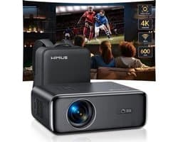 Wimius - Beamer - Projector Beamer - Projector 4k - 1080P - Automatische focus - met WiFi 6 en Bluetooth 5.2 - 600ANSI - Buiten- en thuisprojector - Zwart