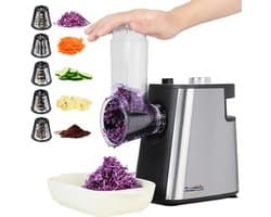 SnelShoppen - Elektrische Kaasrasp Versnipperaar 250W Roestvrij Staal Automatische Groentehakselaar Professionele Salademaker Keukenmachine met 5 Mess