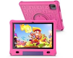 SnelShoppen - Kindertablet 10 inch Android 12 met 3GB RAM, 64GB opslag, IPS HD Scherm, Educatieve Apps, Kindveilige Hoes, Roze, Wifi