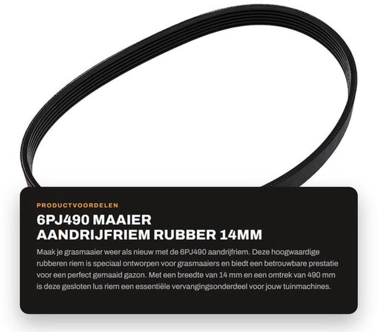 Aandrijfriem Rubber 14mm Breedte - Gesloten Lus - 490mm Omtrek - Compatibel met Qualcast M2E1032M/M2E1232M - Duurzaam - Slijtvast - Grasmaaierriem — afbeelding 1