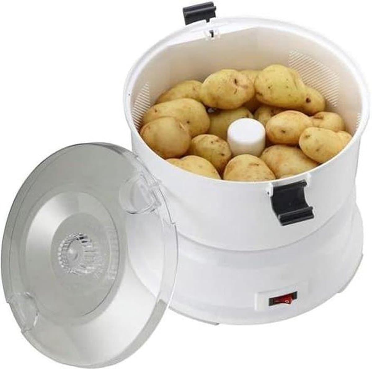 Elektrische Aardappelschiller - Groentesnijder Keukenmachine - Efficiënt Groenten Schillen - Handsfree Bediening Met Knop - 1 kg Capaciteit - Wit — afbeelding 1