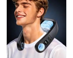 Nekventilator met TEC Koeling 4000mAh Zwart – Draagbare Bladloze Halsventilator met Halfgeleider Koeltechnologie, 3 Snelheden, LED Display en Sfeerverlichting – USB Oplaadbaar