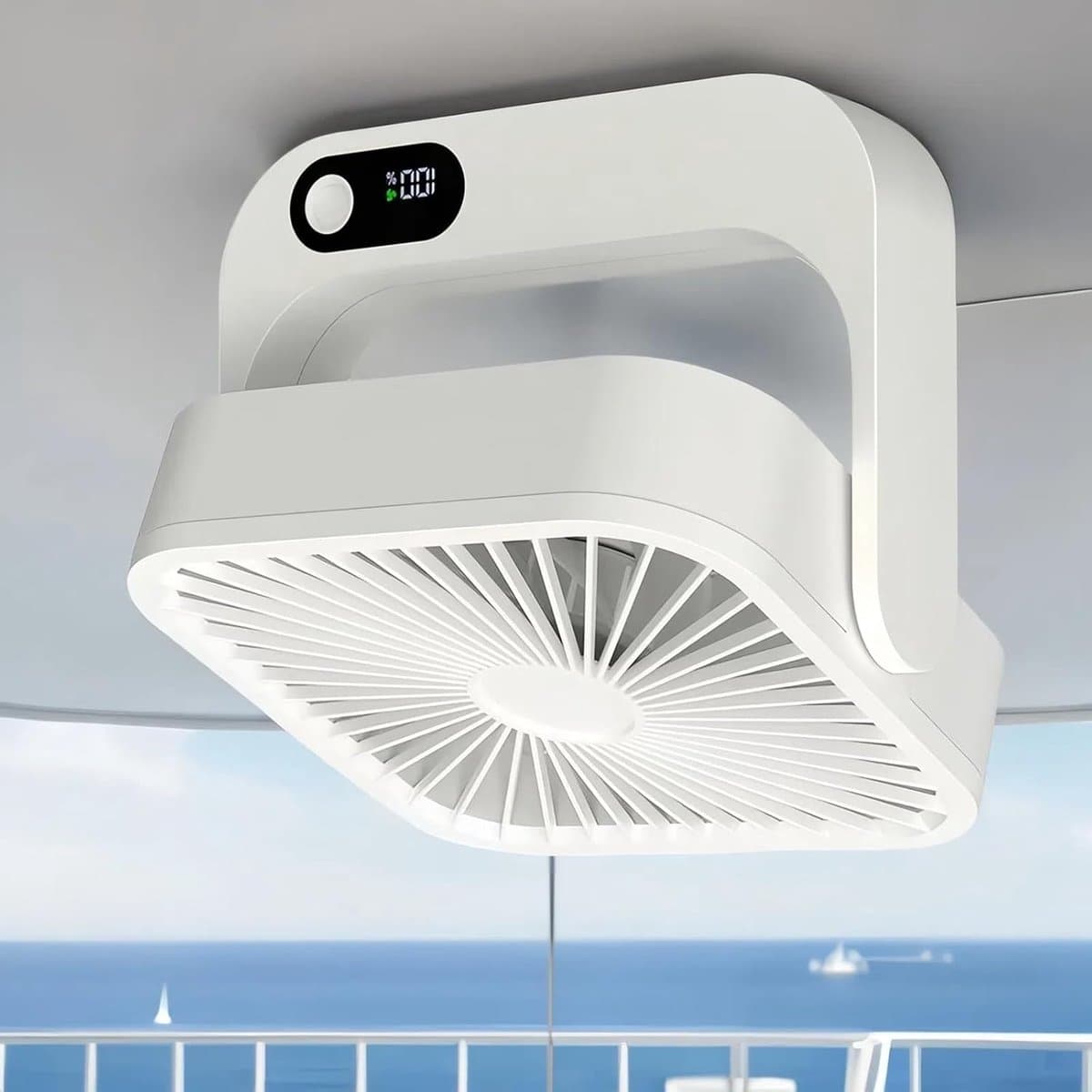 LISM - 2000mAh draagbare ventilator op accu, 5 snelheden, kan magnetisch aan de bovenkant van het compartiment en aan de muur worden bevestigd. — afbeelding 1