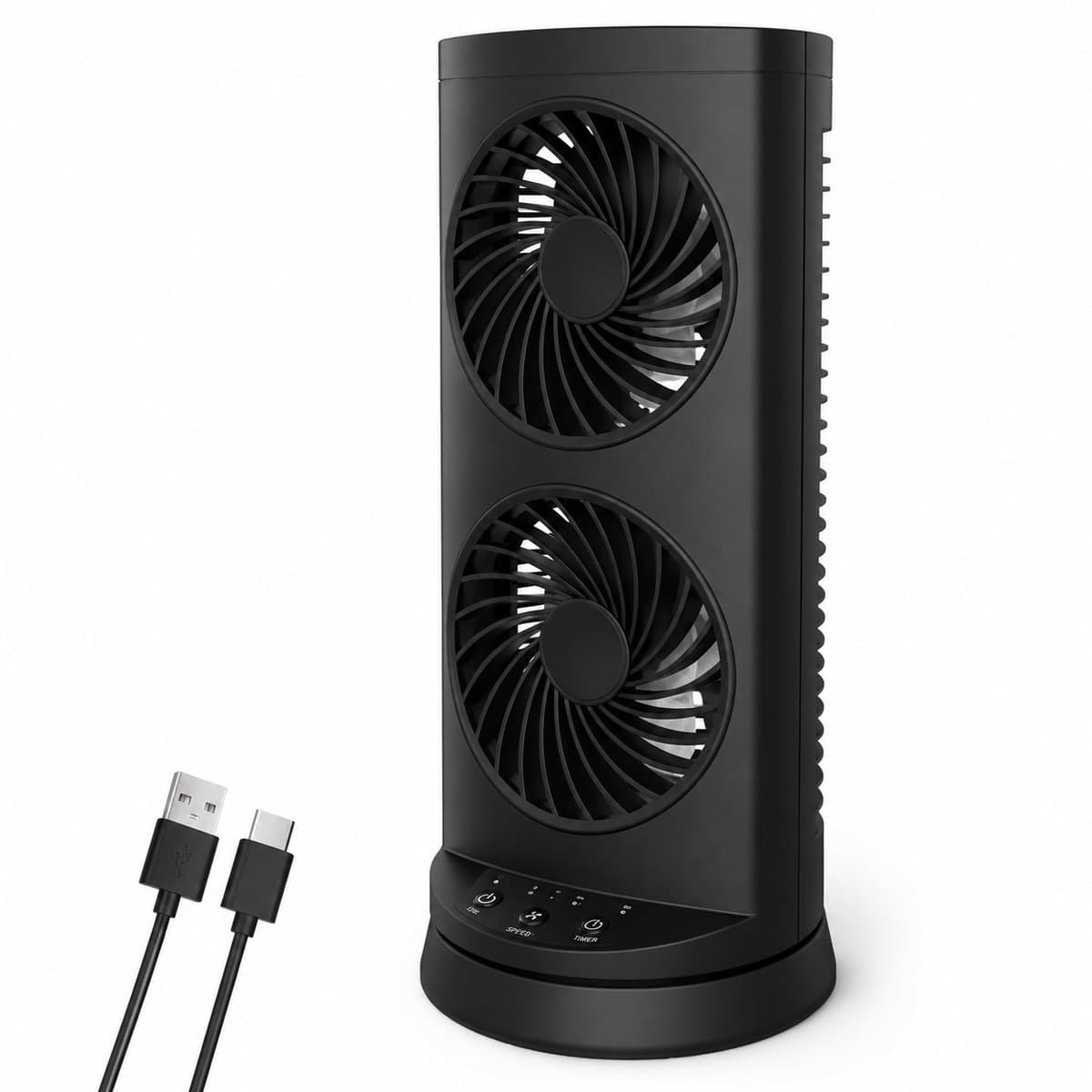 Tafelventilator 30 cm – 110° Oscillatie – 3 Modi – Timer 2/4/8 Uur – Draagbaar – Afstandsbediening – Zwart — afbeelding 1