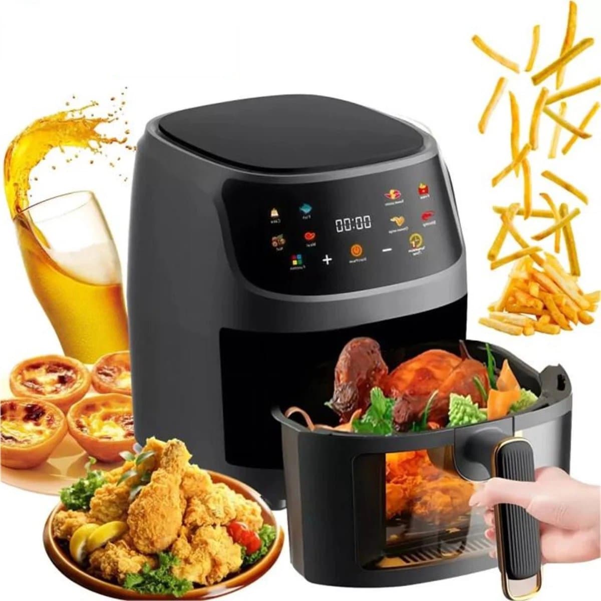 Linkforu - Airfryer Met Kijkvenster - Digitaal Touchscreen - Heteluchttechnologie - Vetarm Koken - Bakken - Frituren -Braden — afbeelding 1