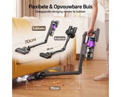 Lubluelu G30 Flexibel en opvouwbaar Draadloze Steelstofzuiger 50Kpa- 5 in 1 Handstofzuiger - Zelfstaand Design - 50 Min Gebruikstijd - Verwijderbare Batterij- Anti-klit Borstel - HEPA-filter - LED-koplampen