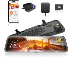 SnelShoppen - Mirror Dash Cam Achteruitkijkspiegel 12" IPS Touch Screen 2160P HD Dual Lens Nachtzicht met Gratis 32GB TF-kaart - Slimme Auto & Vrachtw