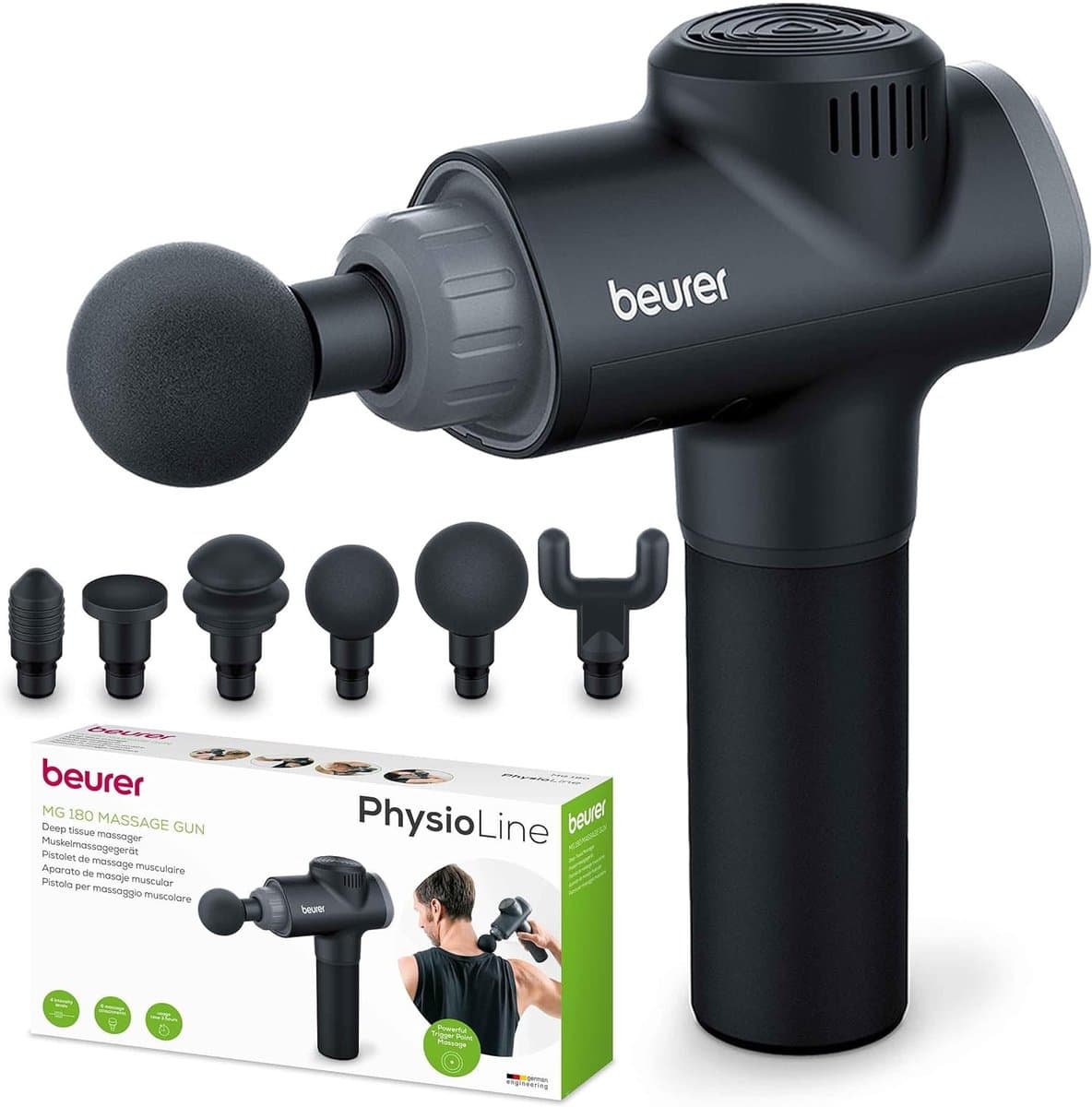 Thijox - Massage Gun, massagepistool met 6 opzetstukken en 4 intensiteitsniveaus voor spiermassage, ideaal voor activering en regeneratie van alle spi — afbeelding 1