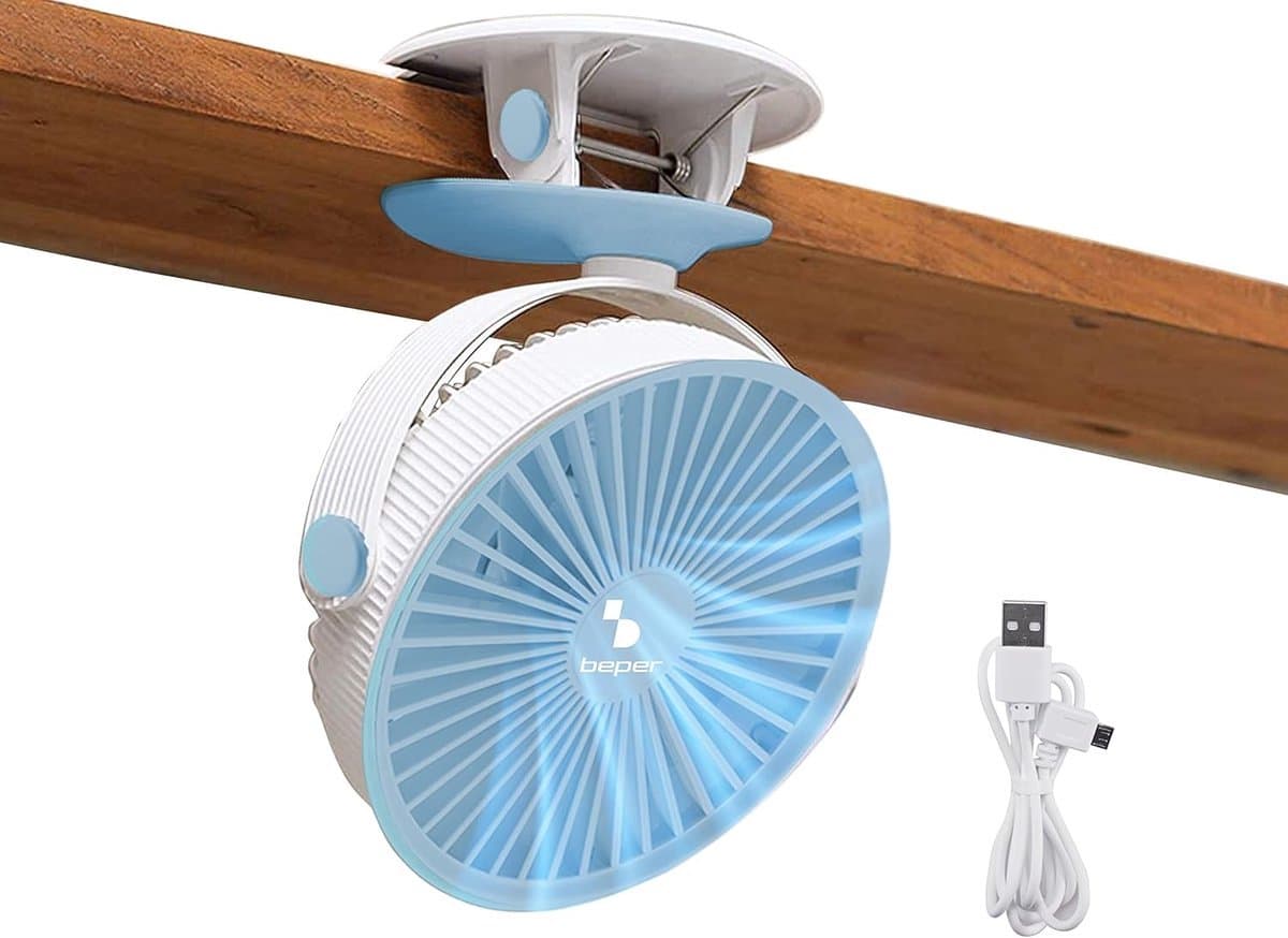 Solvix tafel ventilator geluidloos - Mini Clip Fan - USB en Oplaadbaar - 3 Snelheden - Tiltable Hoofd - Voor Thuis en Kantoor — afbeelding 1