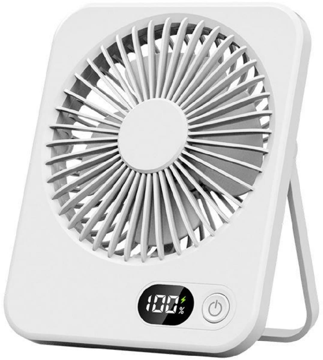 GELLDG Tafelventilator - Draagbare Mini Ventilator met LCD-scherm - 5 Snelheden, 2200mAh Batterij - Licht en Compact 165x132x38mm - Geschikt voor Bureau, Thuis en Kamperen - Kunststof - Wit — afbeelding 1