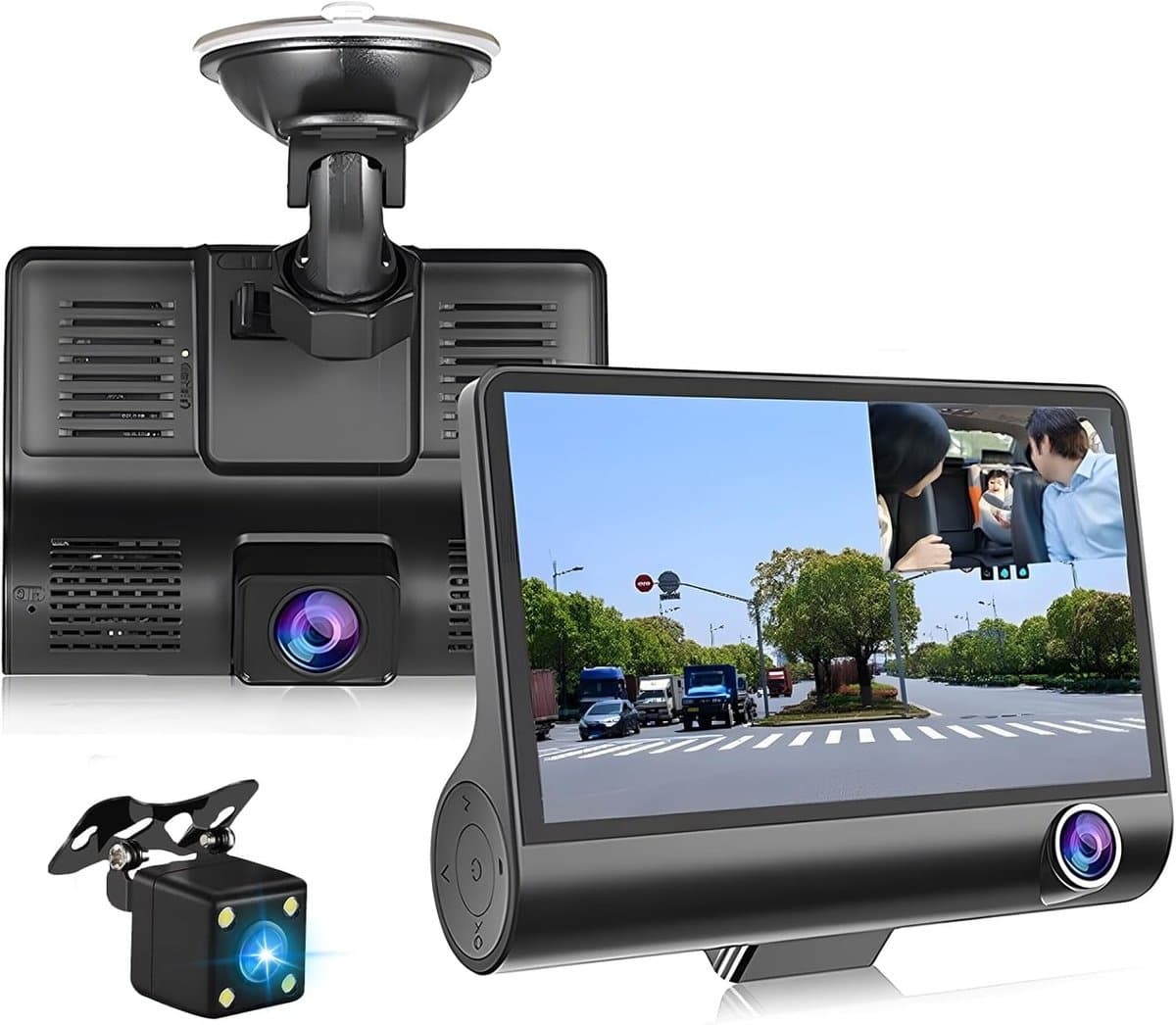 USB Dashcamera - Zwart - 10,2 cm (4 inch) - Drie Camera's met 1080P Resolutie - Voor Auto's — afbeelding 1