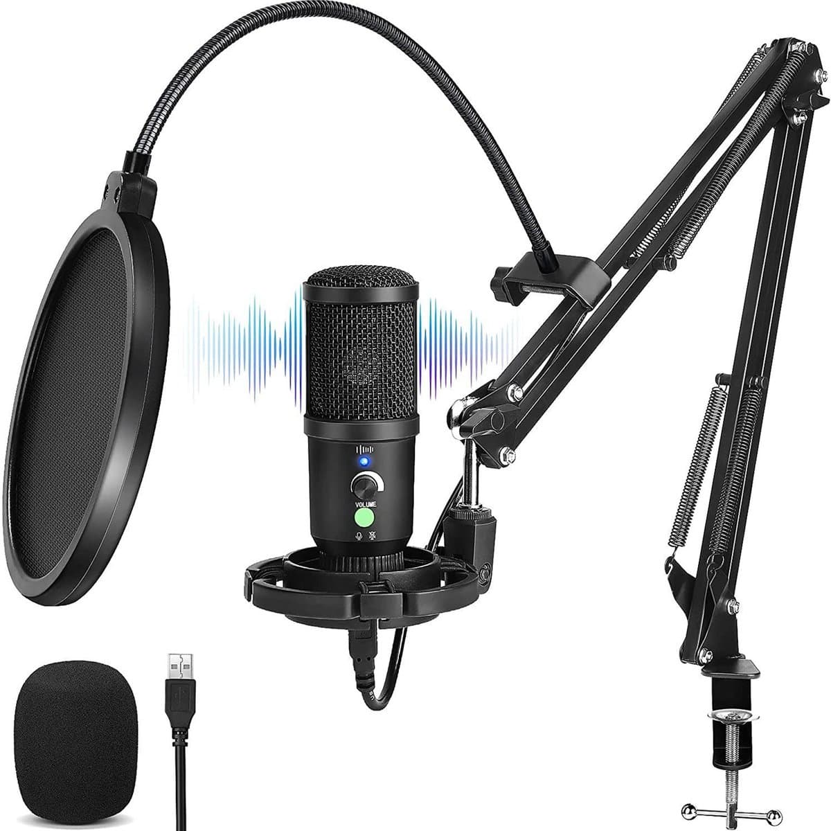 Microfoon - voor PC, gamen en livestreaming ‑ USB Microfoon met Arm ‑ Noise ‑ cancelling condensatormicrofoon met Mute en Monitoring — afbeelding 1