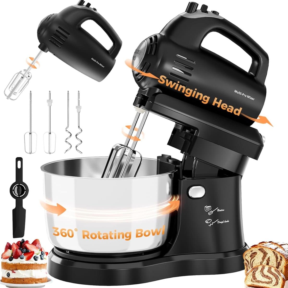 Keukenmixer met Kantelbare Kop - Standmixer Tafelmixer - Bakken en Mixen - 360 Graden Draaibare Kom - 3.2 Liter - Zwart — afbeelding 1