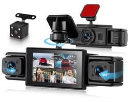 SnelShoppen - 4-kanaals 360 graden dashcam auto met 4 camera's 1080p voor en achter, links en rechts, 3 inch IPS-scherm, universieel montage type, ide
