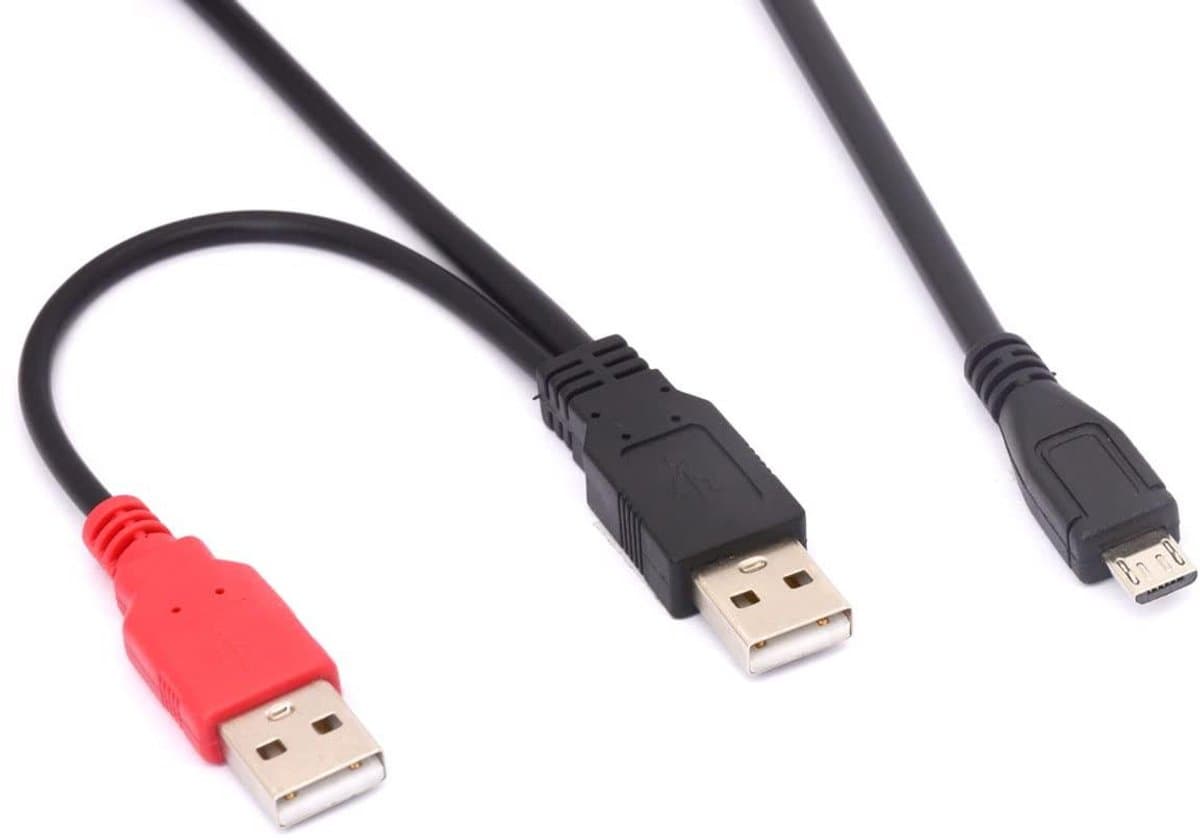Micro B Splitter Kabel - Y Adapter - Externe Schijf Voeden - Dubbele USB A Input - 80 cm - Zwart — afbeelding 1